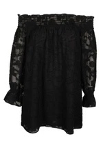 Bar Iii Deep Black Textured Off-The-Shoulder Dress M