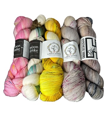 La Bien Aimee Merino yarn + Moon Drake Hyphothesis Hand Dyed Mixed Lot Of 5