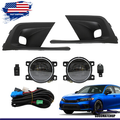 Pair LED Front Bumper Fog Lights Fog Lamps For 2022 2023 2024 Honda Civic 4DR
