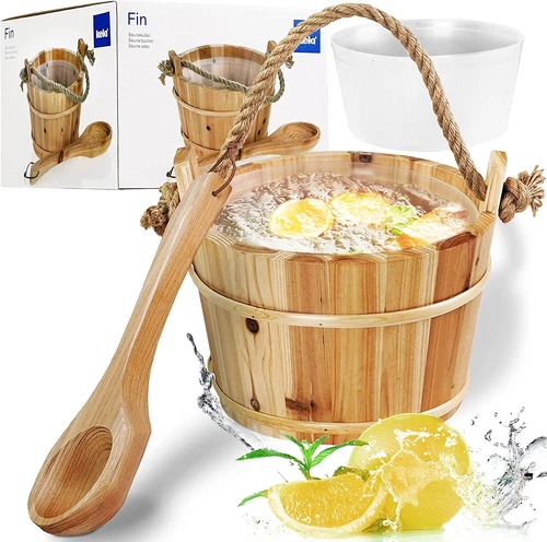 Kela Saunakübel mit Holzkelle 4L Sauna Saunazubehör Saunaeimer Kübel Eimer Kelle