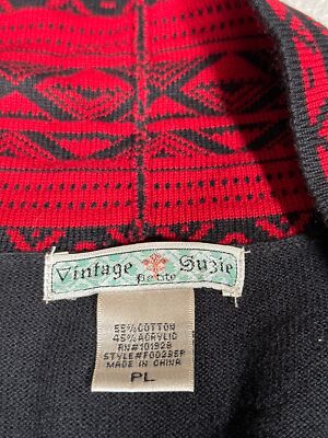 Vintage Suzie Red Sweatshirt Womens Petite Large Red Black Aztec