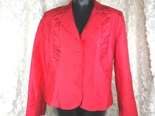 Kay Unger New York womens 8 Red Blazer jacket button ruffle fitted silk cotton