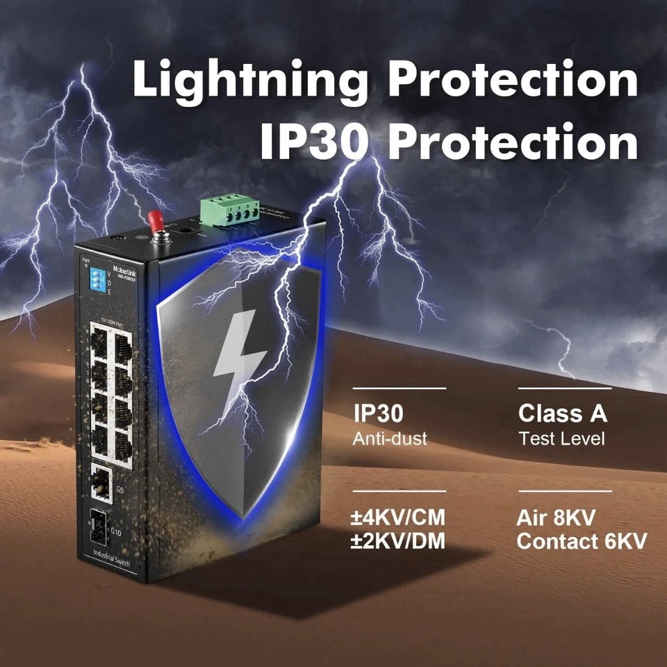 10 Port Industrial Switch 8 X 10/100Mbps & 1 X 10/100/1000 & 1 Gigabit SFP - Image 3 of 4