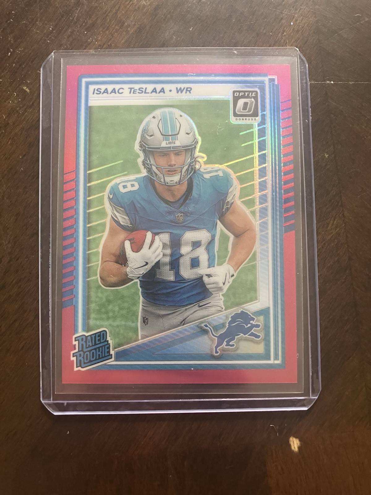 2025 Panini Donruss Optic Rated Rookie Isaac TeSlaa #219 Pink Prizm Lions