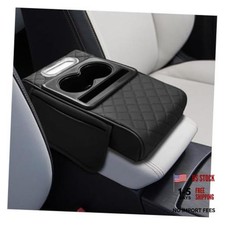 Leather Car Center Console Cover, Armrest Booster Cushion Universal Black