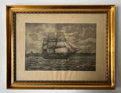 Lithografie Turm und Schloss am See in Plön Severin signiert 44,3 x 62,5 cm - Bild 1 von 4