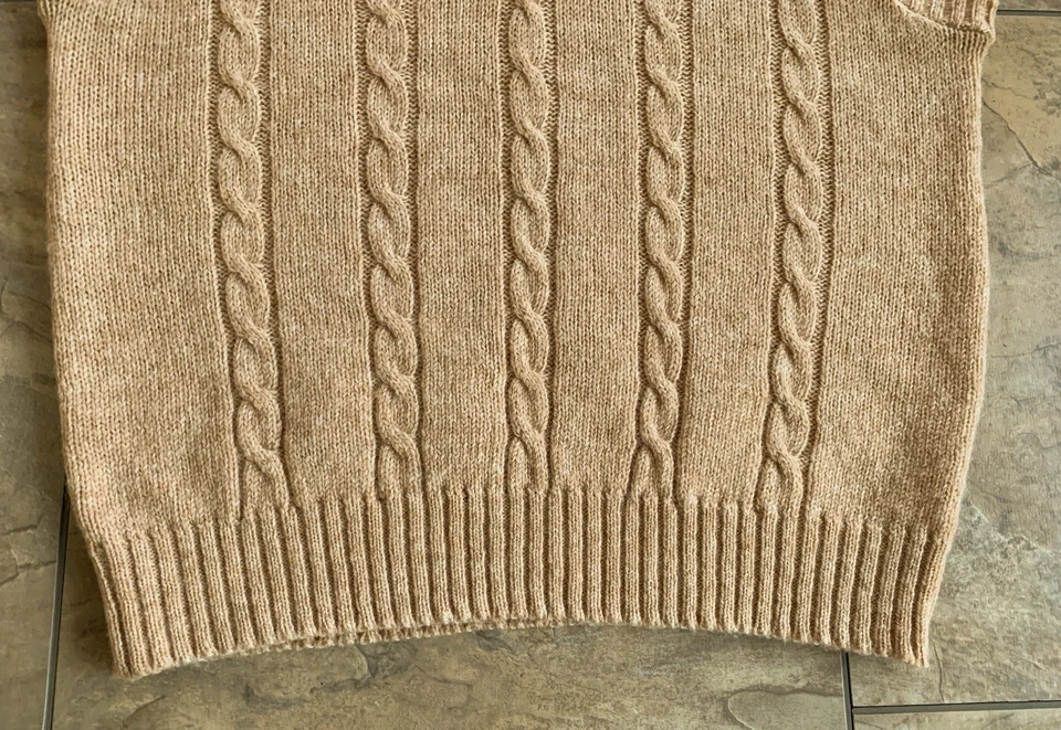 Chaleco suéter tejido con cable mezcla de lana McGregor vintage para hombre tostado grande hecho en EE. UU. Foto 3 de 4