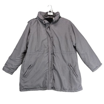 Easy Essentials Black White Gingham Puffer Jacket Womens Plus 2X Hooded Coat Y2K