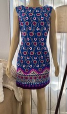 Vintage Sleeveless Blue Floral Shift Dress Size M Medium ROBERTA LYNN CALIFORNIA