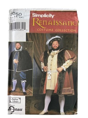 Simplicity 9650 King Henry Sewing Pattern Sizes S-L Mens Renaissance Costume NEW