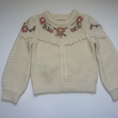 Girls Sweater ABEL & LULA 5 Pom Pom Embroidered Floral Knit