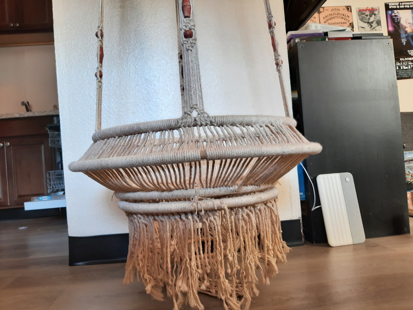 Vintage 70's HUGE Macrame Hanging Table & Plant Hanger Retro Boho Decor 96"x24"