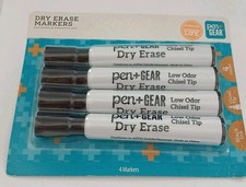  4 Pack Pen Gear Dry Erase Markers, Black Chisel Tip, Erasable Office Classroom