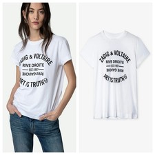🎁🎁Women French Zadig&Voltaire Print Letter Short Sleeve White T-Shirt Tops SML