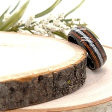 8mm Black Tungsten Christmas Ring For Women Wood Inlay  Silver Meteorite Band