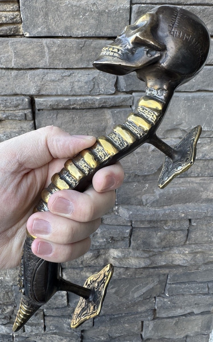 Vintage Brass Human Skeleton/Skull/Spine Door Pull Handle - Large