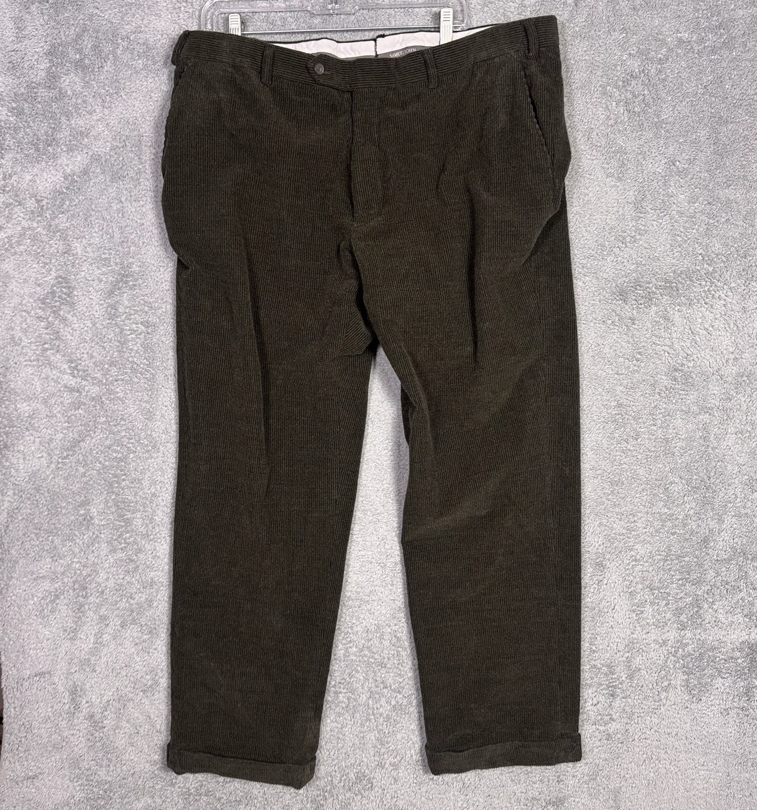 Samuelsohn Pants Mens 40x30 Corduroy Trousers Cuffed Dress Flat Front Green