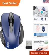 Portable 2.4G Wireless Mouse - Ergonomic Design  5 Adjustable DPI Levels - Blue