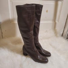 Vtg Brown Cobbies Knee High Boots Wmns 7.5