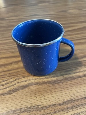 One (1) Blue with White Speckles Metal/Enamel Camping Coffee Mug (10 oz)