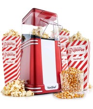 VonShef Popcorn Machine Retro 1200W - One Touch Popcorn Maker with 6 Boxes - Red