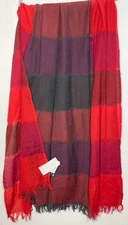 EILEEN FISHER NWTs Wool Blanket Maxi Ombre Scarf Check Red Purple Shawl 78X78”OS