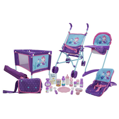509 Crew Mermaid 21 Piece Set Doll Stroll N Play Care Set - Includes Stroller
