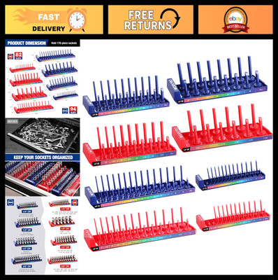 8PC Socket Organizer Set - Metric & SAE Drive Trays for Tool Box, Holds 176 Sock