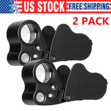 30X 60X Illuminated Jewelers Eye Loupe Foldable Magnifier Bright LED Light Gold