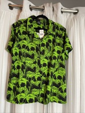 Camisa Abotonada Estampado Calavera Neón Grande Verde Negra Halloween Gráfico Grande Nueva Con Etiquetas