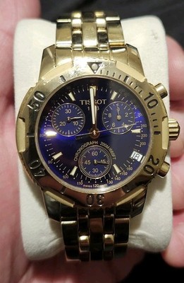 Tissot PRS 200 Gold Chronograph Blue Dial Watch Swiss T362/462 Needs Battery 