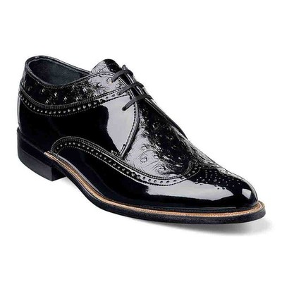 Stacy Adams Dayton Black Ostrich Print Leather Wingtip Oxford (USA Men Size)