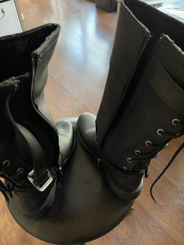 New Ladies Black Leather Harley Davidson High Top Riding Boots Size 8 - Picture 3 of 6