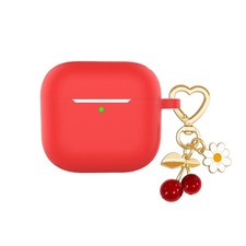 Protective Case for Airpods 4 with Cute Cherry Charm Heart Keychain,Soft Sili...