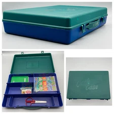 Vintage USA 1987 Class Case Pencil School Supplies Box HTF Green Blue W/GOODIES!