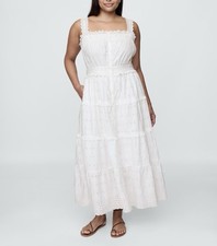 Gap x Doen Eyelet Smocked Midi White Dress, Size Large, Cottage Prairie Boho