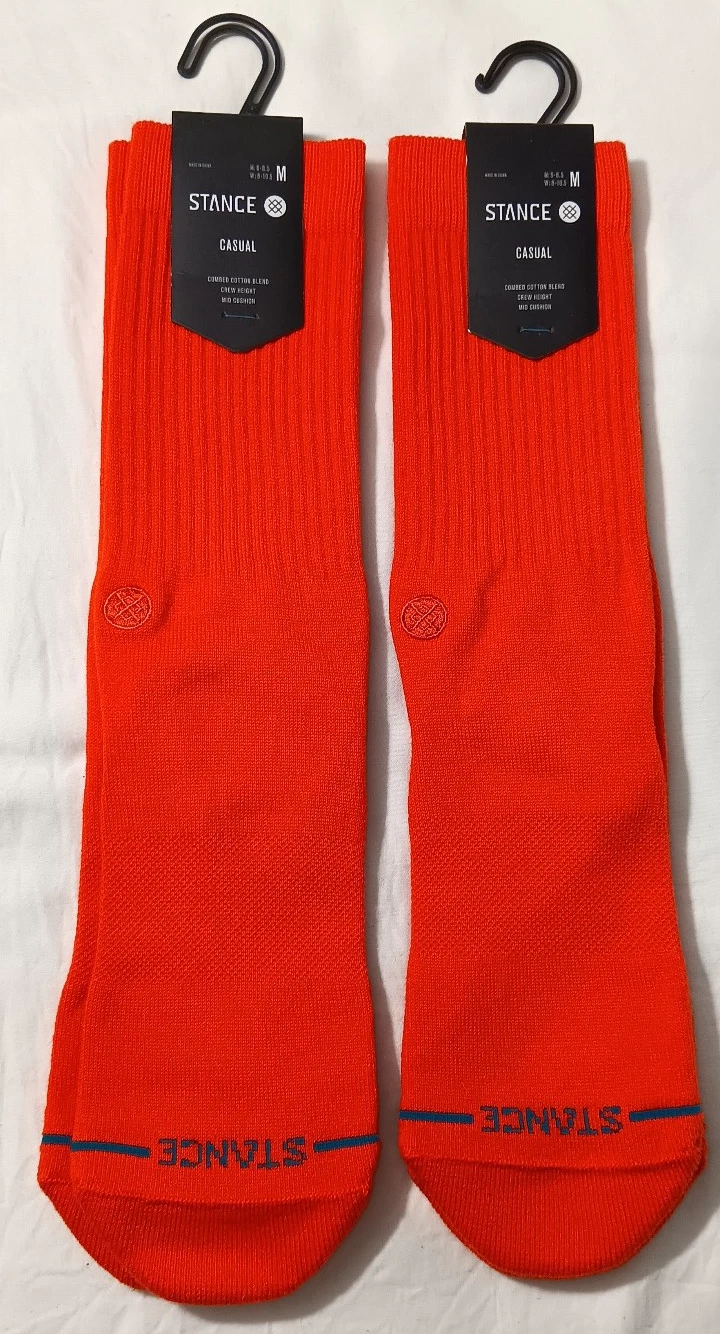 Lot of 2 Stance Red Tomato Combed Cotton Blend Casual Crew Socks Size M NEW