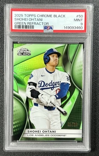 SHOHEI OHTANI PSA 9 2025 TOPPS CHROME BLACK #50 GREEN REFRACTOR 55/99