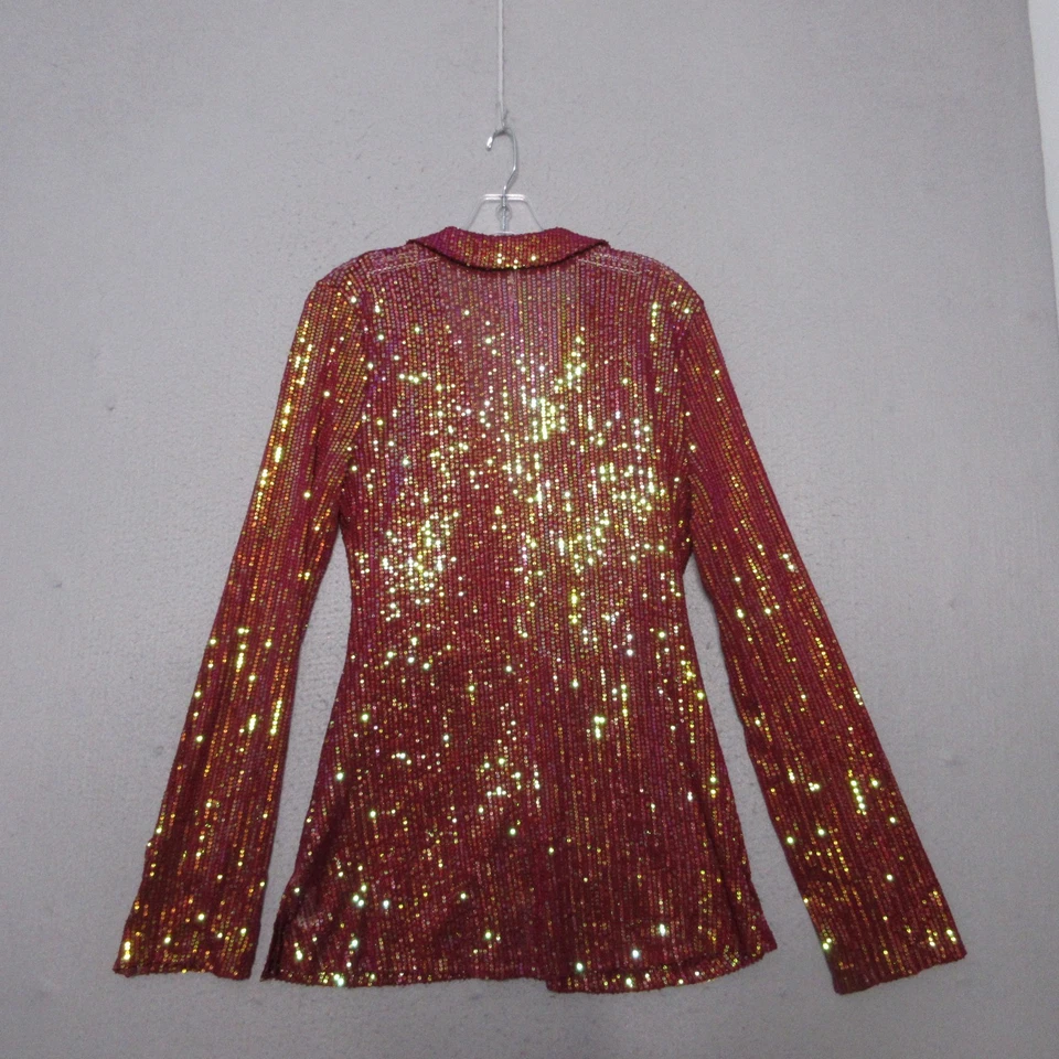 Top Free People Grande Rojo Oscuro Ruibarbo Lentejuelas Shirtee Transparente Declaración Ruche Foto 2 de 4