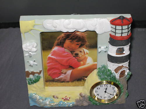Polystone Picture Frame Clock 3 1/2x2 1/4 Lighthouse - Picture 1 of 1
