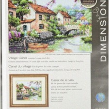 Blue Haven Cross Stitch Kit - Charming Village Canal Scene, 14 Count Aida, 13''