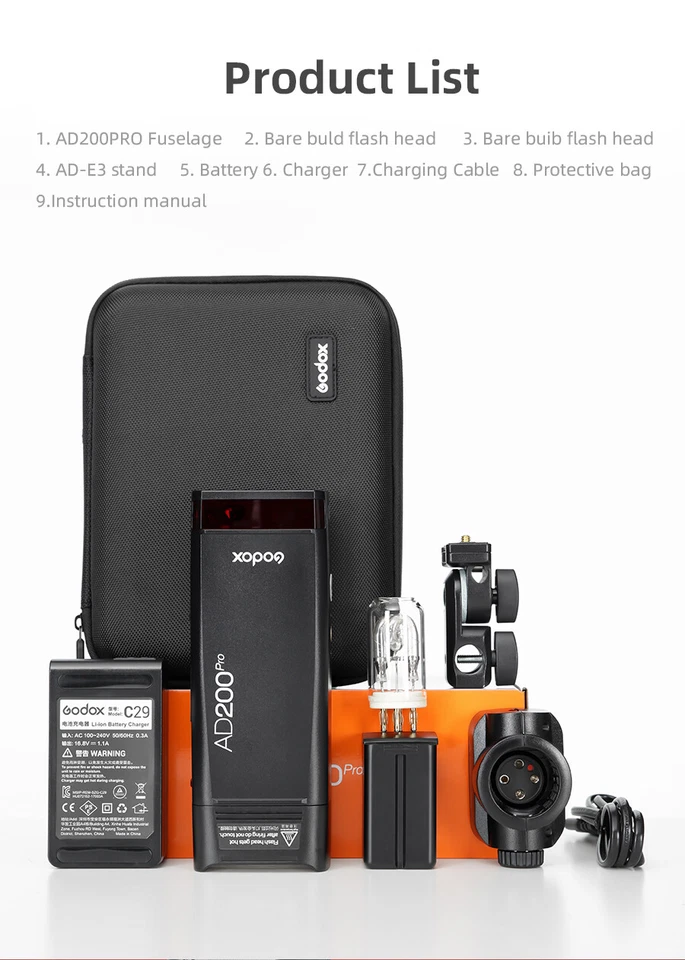 US Godox AD200Pro 200W 2.4G TTL 1/8000s Pocket Flash Speedlite 2900mAh Battery - Image 4 of 4