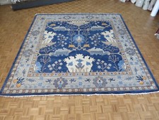 12 x 12 Square Hand Knotted Navy Blue Colorful Oushak Oriental Rug G13110