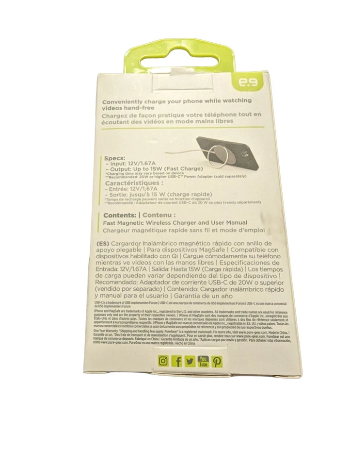 Cargador inalámbrico PureGear 15W magnético rápido (MagSafe) - plateado/blanco (63871PG) Foto 2 de 3