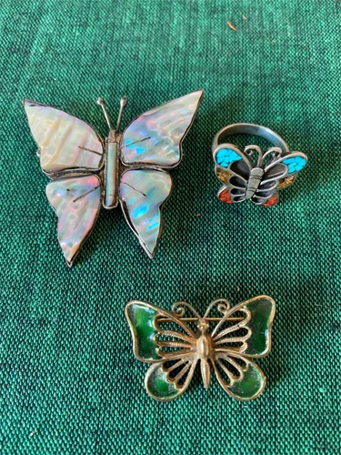 Vintage STERLING SILVER BUTTERFLY Danecraft Mexico Ring Brooch Pin (3 Pieces!)