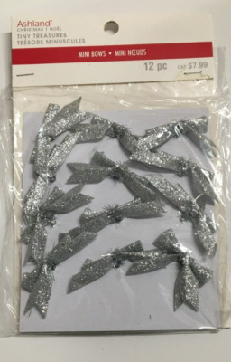 ASHLAND TINY TREASURES 2'' MINI EMBELLISHMENTS CHRISTMAS SET OF 12 SILVER BOWS