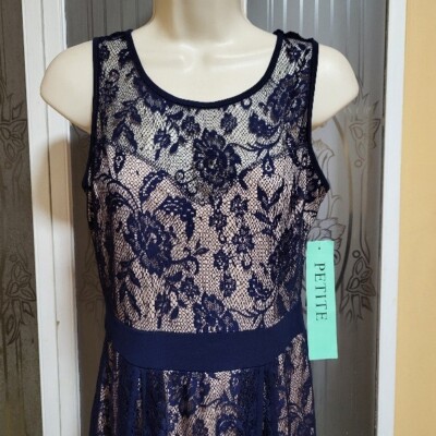 Candalite Ladies "NEW" Beautiful Navy Blue Lace Maxi Dress - Size PM | eBay