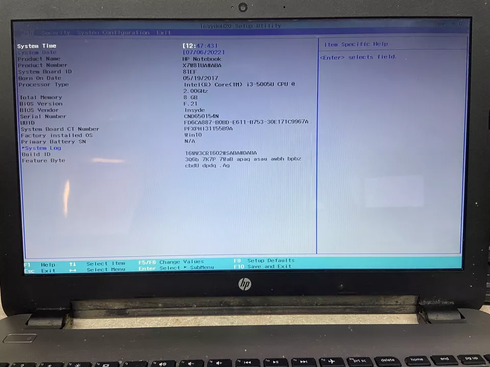 HP 15-ay083nr Intel Core i3-5005U 2,0 GHz 8 GB de RAM sin disco duro arranque en BIOS Foto 2 de 4