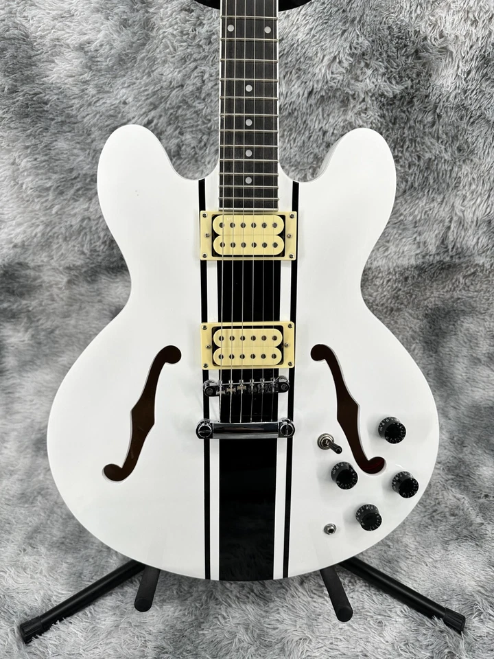Guitarra Us Warehouse Doble Agujeros Semi-Hueco ES 333 Línea Blanca Gurtar Eléctrico Foto 3 de 4