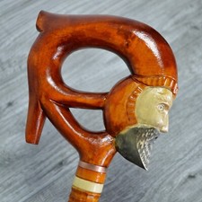 Cane Walking Stick Wooden carved Handmade - Magician Red / UK